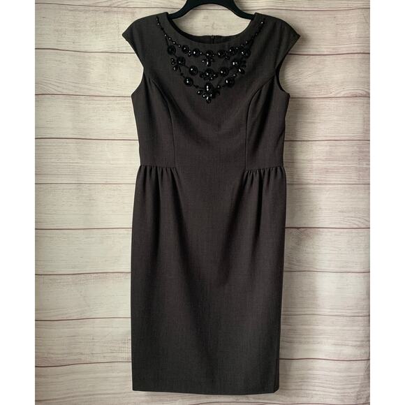Jessica Howard Charcoal Gray Dress with Beaded Necklace Neckline Size 6 NWT - Picture 1 of 13